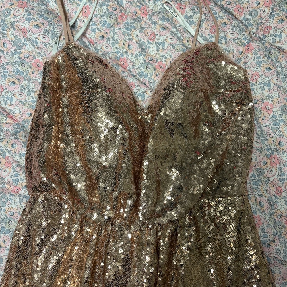 Gold Sequin Maxi Dress with Plunge Neckline